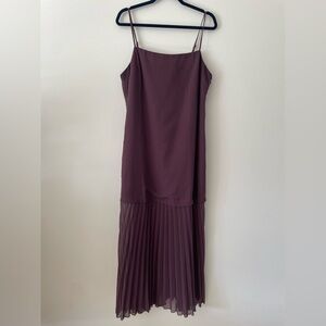 ASOS Burgundy Eggplant Wedding Guest Drop Waist Pleated Cami Maxi Dress Women 12